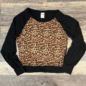 PINK leopard shirt with black sleeves
